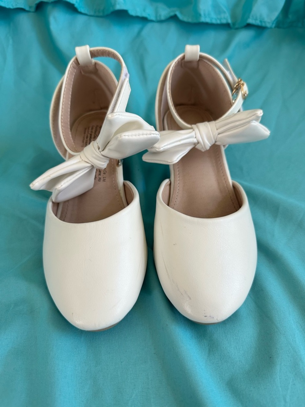 Girls' White Bow Ankle-Strap Dress Shoes